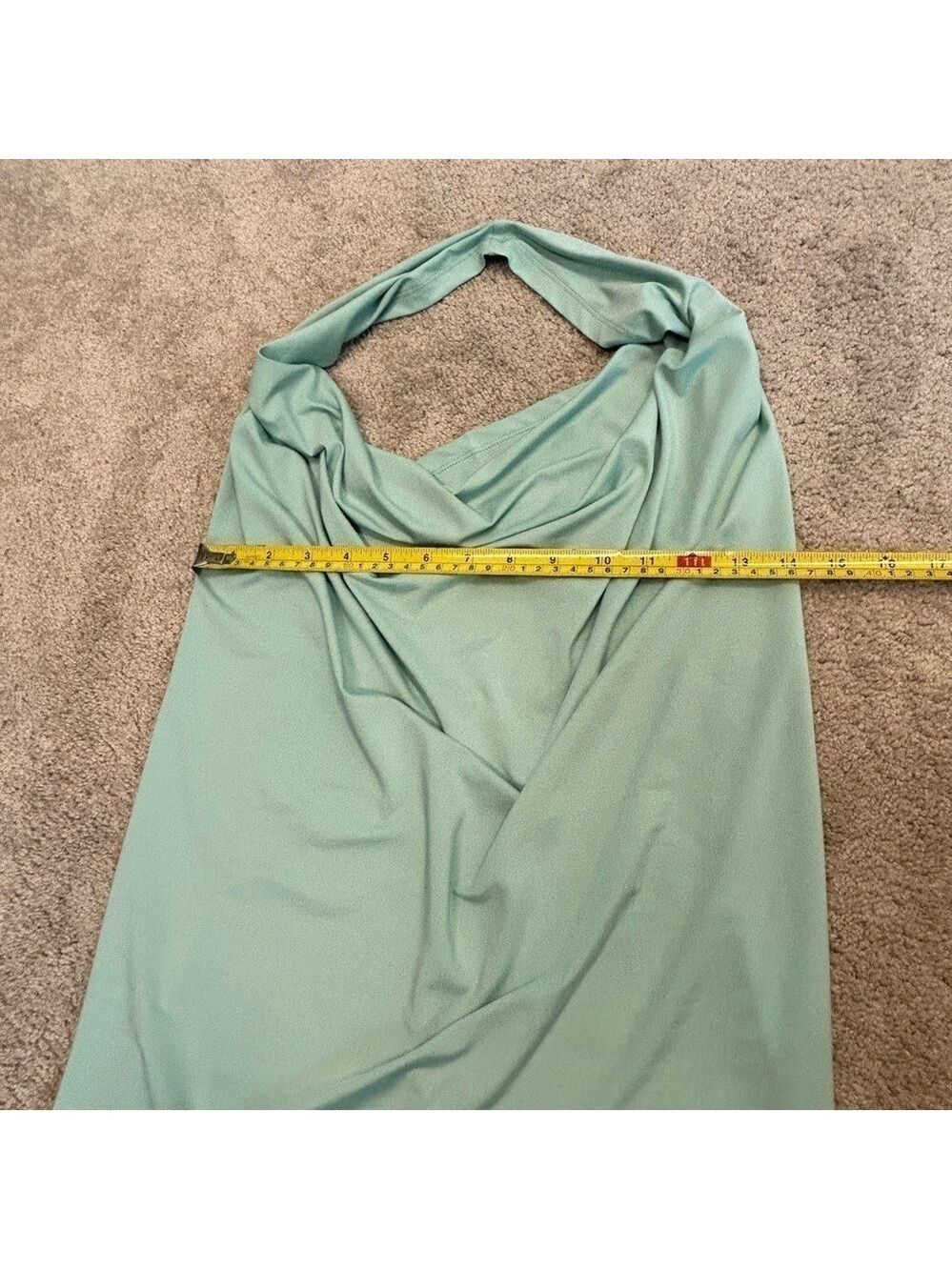 Pastel mint green draped cowl neck halter top stretchy Sz L - Picture 5 of 7